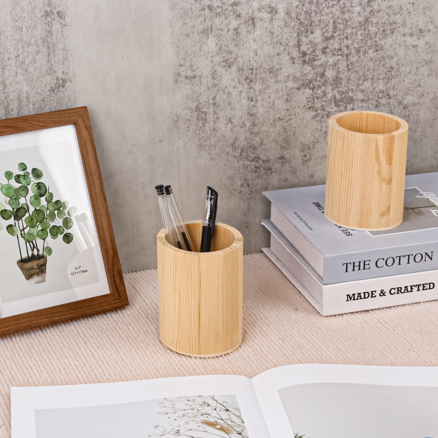 18 Pack Round Unfinished Wooden Pencil Holder, 3 x 3 x 4 Inch Wood Pencil Cup…