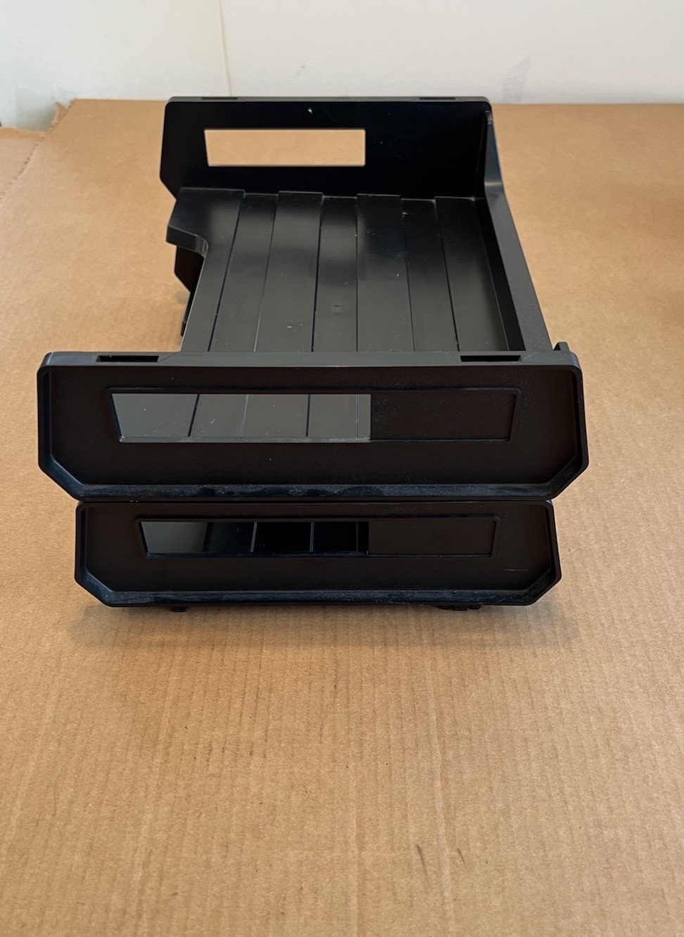 2-stacking Plastic Desk Organizer letter paper bill form Tray 12 x 8-1/2 x 5”