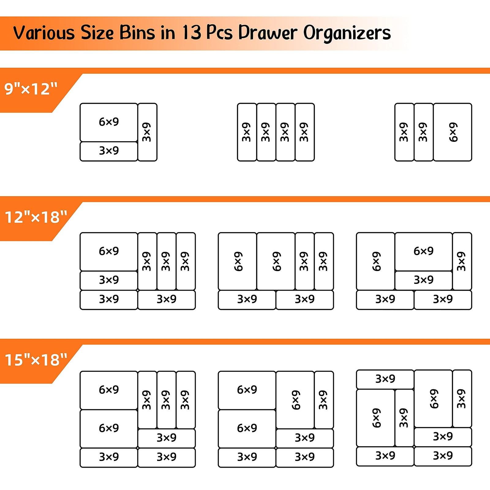 BYCY Office Drawer Organizers Bins Junk 13pcs 2Size, Black