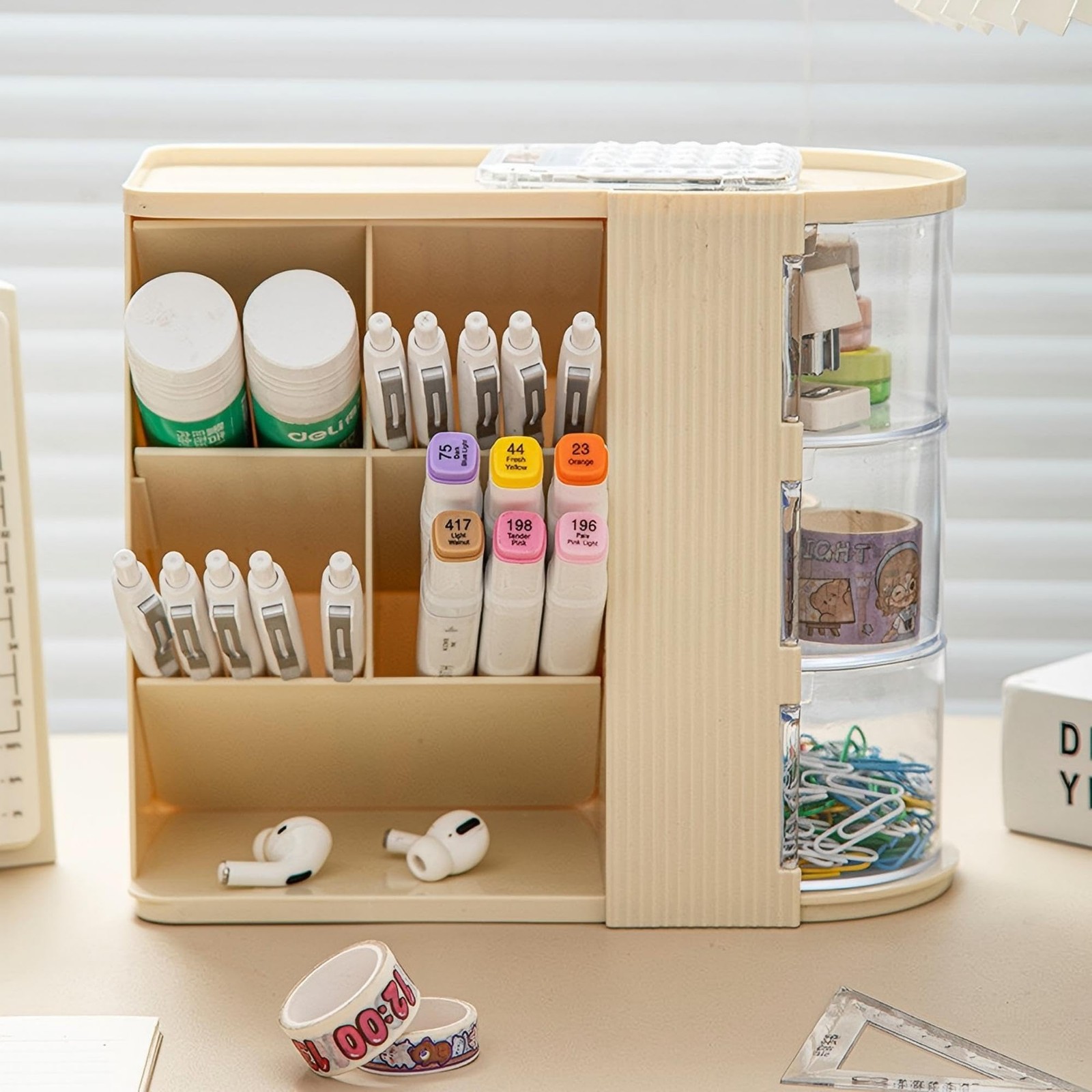 Desk Organizer with 3 Rotatable Drawer, Multi-Functional Pencil Pen Holder fo…