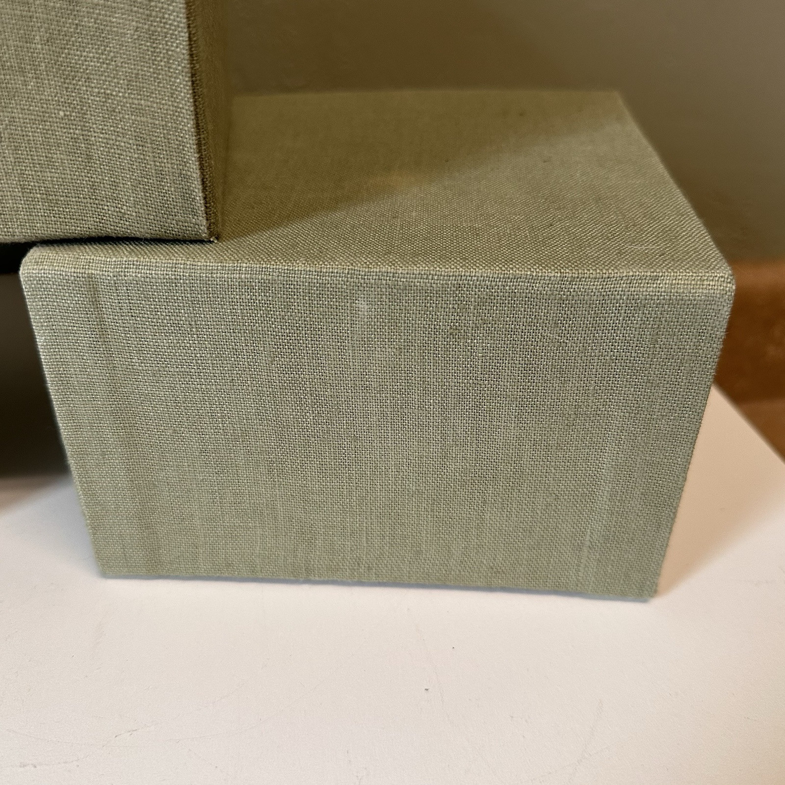 Cloth Bound Green Fabric Wrapped Lot of 3 Flip Boxes Storage Boxes Decor Boxes