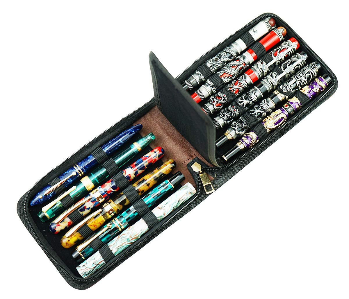 12 Fountain Pen Case PU Leather, Rollerball Pen Display Holder Bag, Pouch Lar…