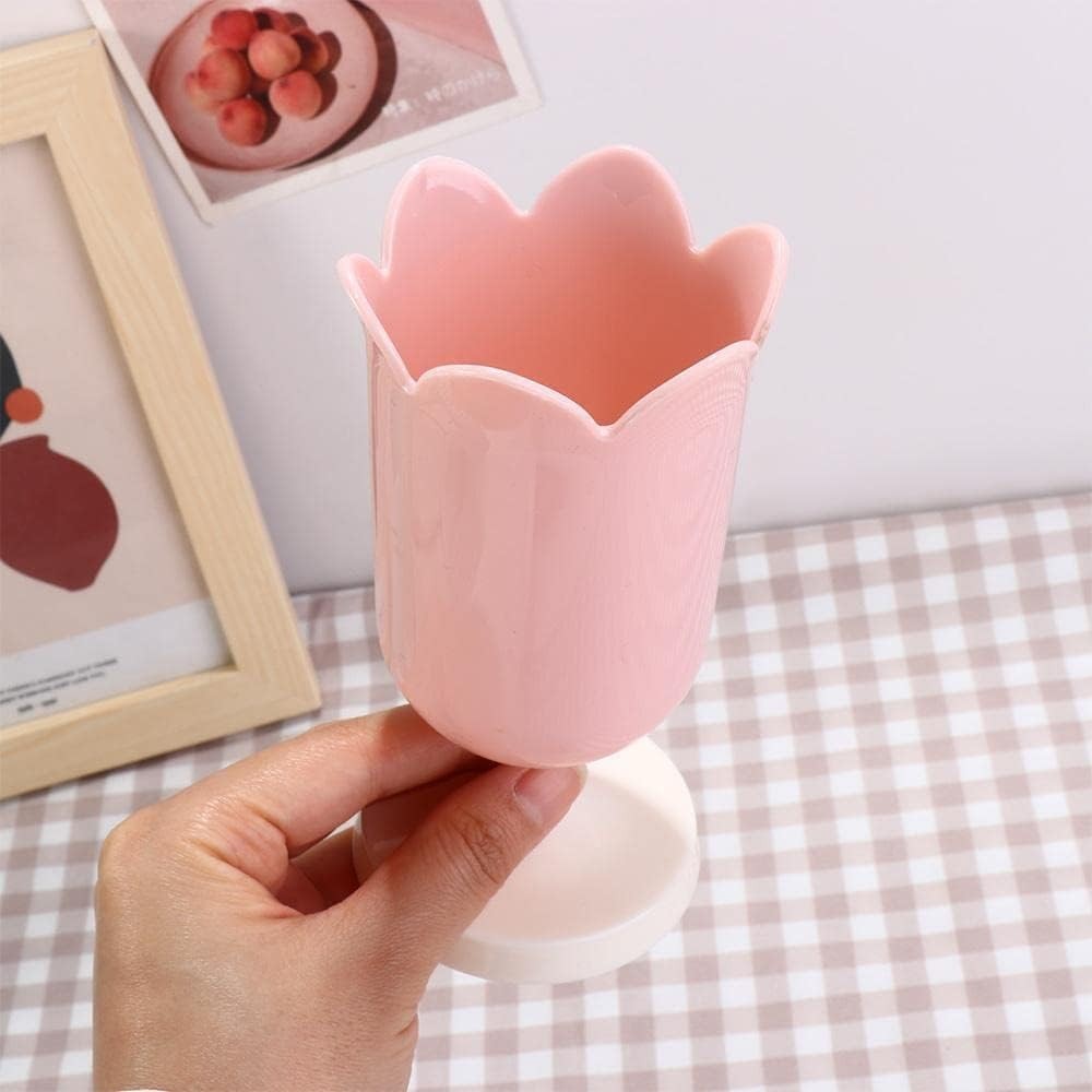 Zenarao Tulip-Shaped Desk Organizer – Multifunctional Pen Cup with Cable Pink