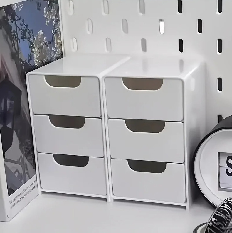 1 pc Chic 3-Tier Desk Organizer with Drawers Portable Storage for Office & Home