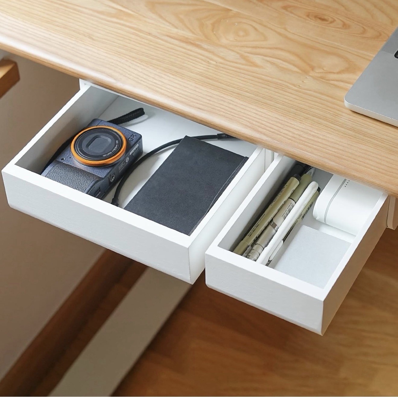 Bamboo Under Desk Drawer White 2 Pack Individually