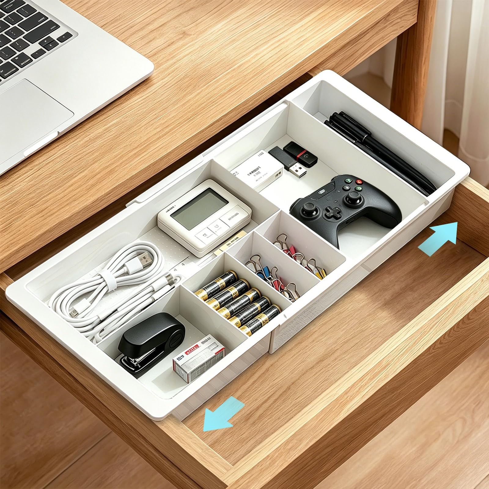 Expandable Desk Drawer Organizer,Deep Drawer Hanging Organizer Sliding Tray w…