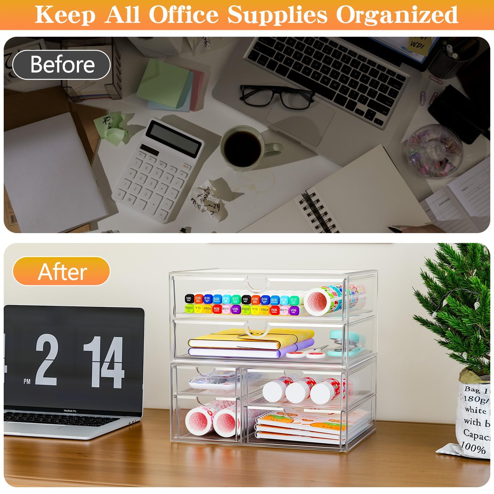 ARSTPEOE Acrylic Organizer with 6 Drawers, Bathroom Counter Organizer, Makeup…
