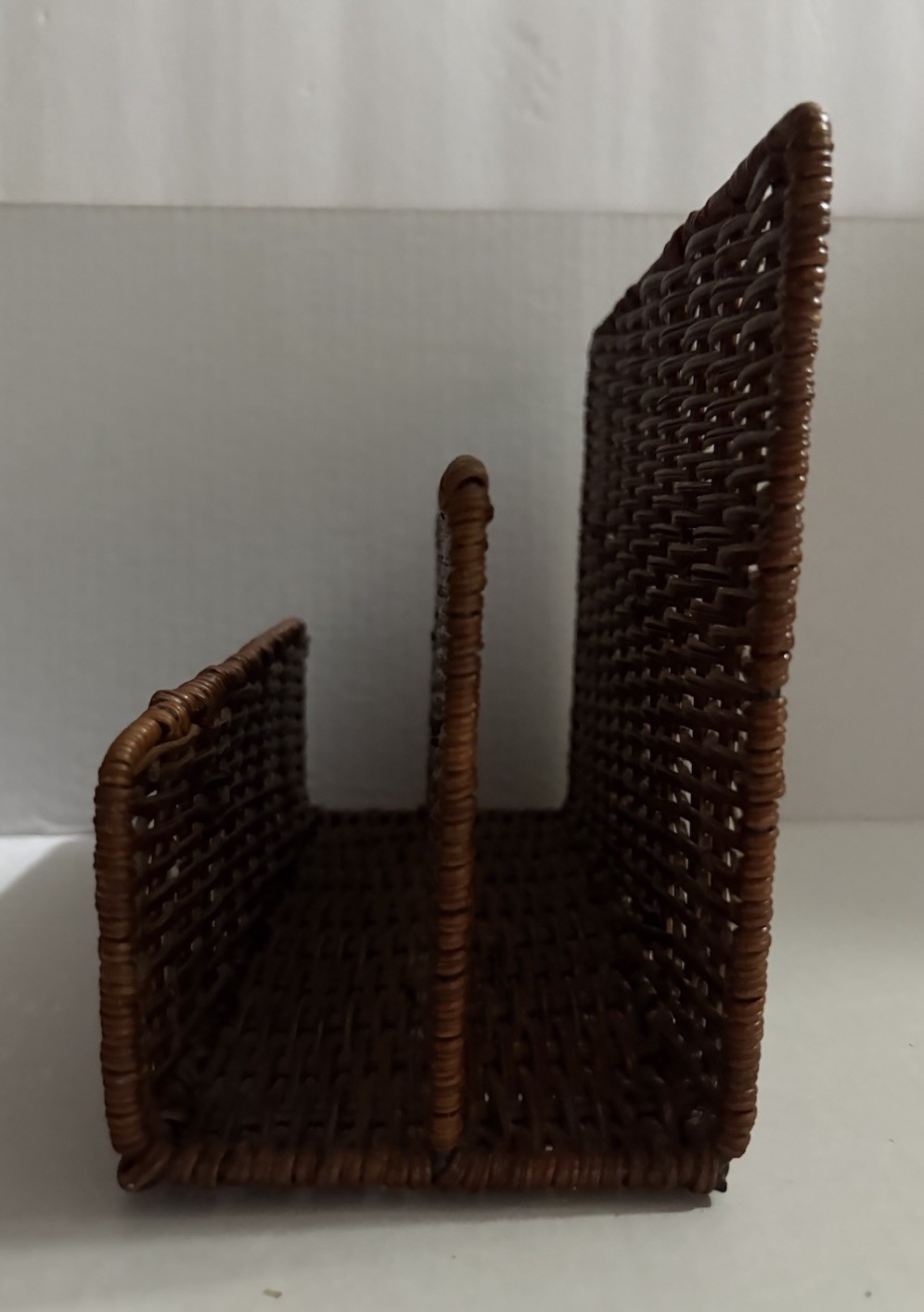 Wicker Desk Organizer Vintage Brown Rattan