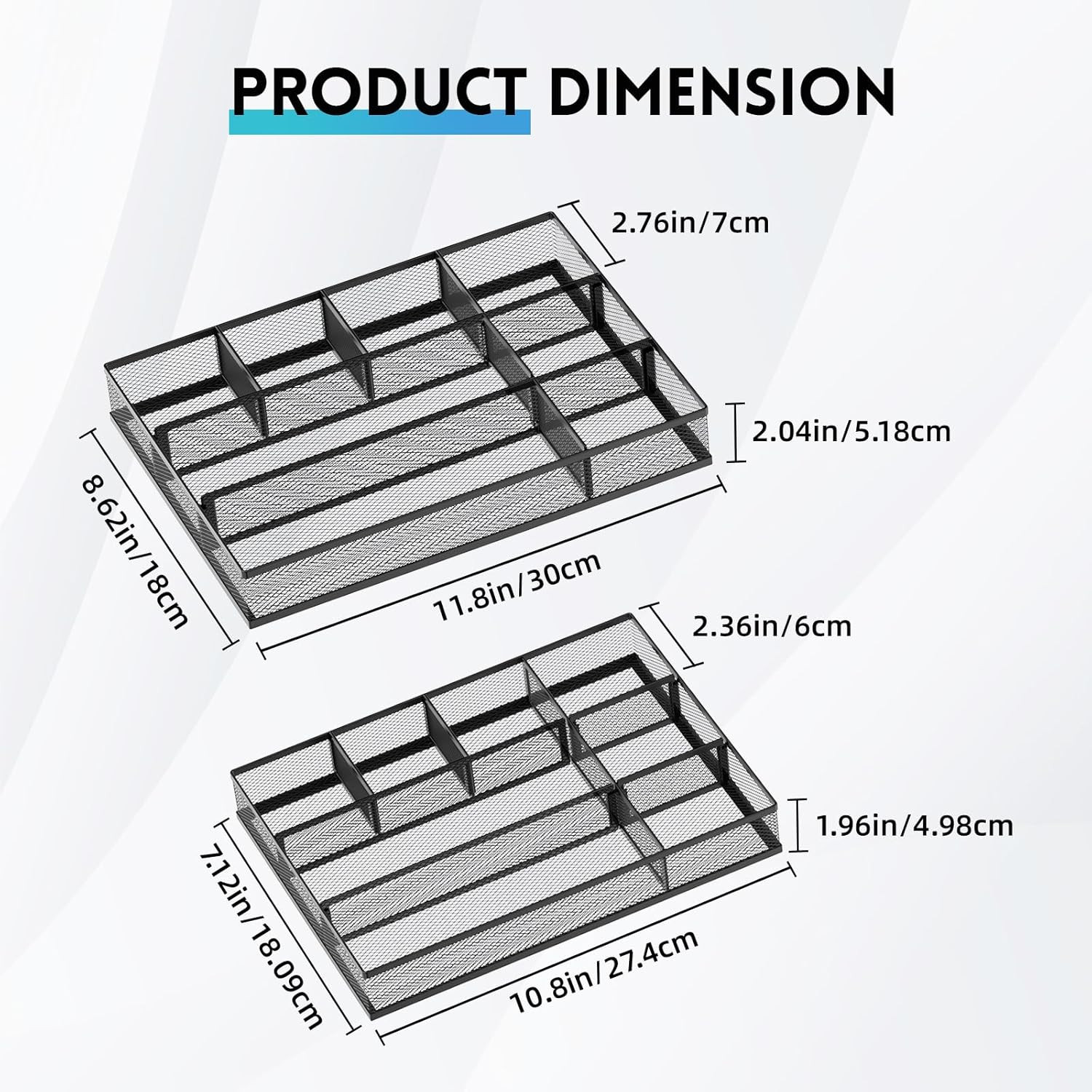 2 Pack Mesh Drawer Organizer Metal Desk Tray 8 Adjustable Compartments Black