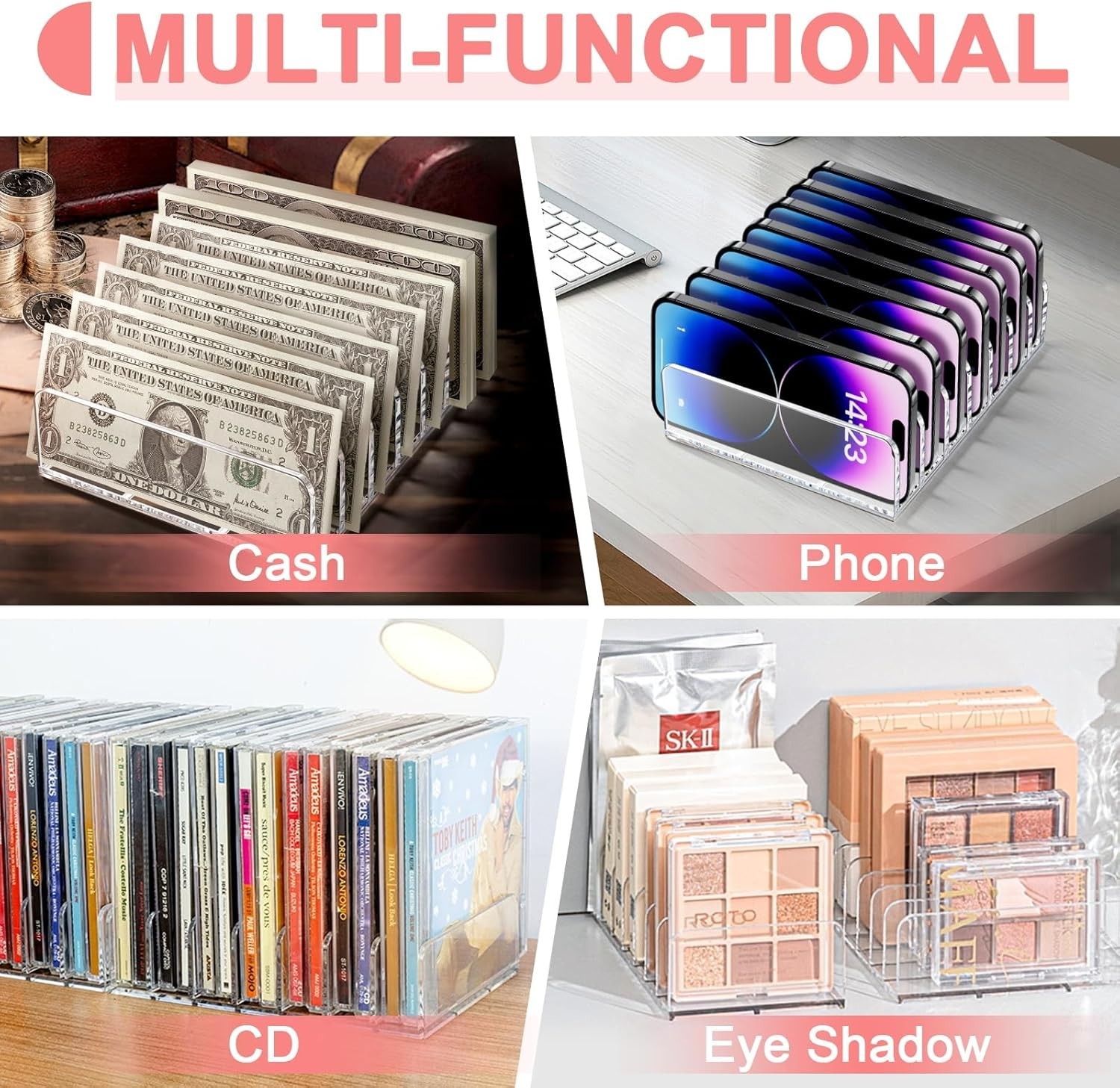 2 Packs Acrylic Mail Organizer 7 Slots Cash Tray for Desk – 7 Slots File Organiz