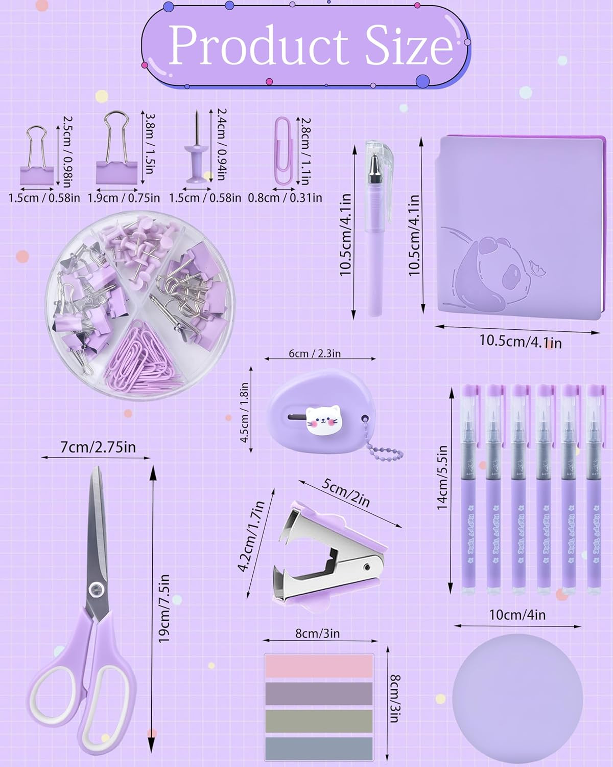 Purple Desk Accessories and Organizers with Desk Organizer and 360°Rotating Pen