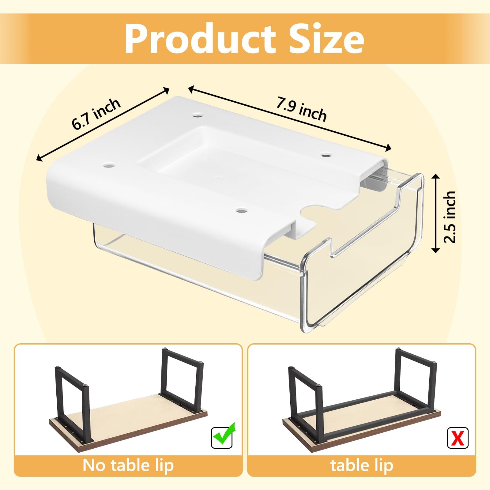 ACUDUDOMA Under Desk Storage Drawers Self-Adhesive Easy 2 Pack, Clear&White