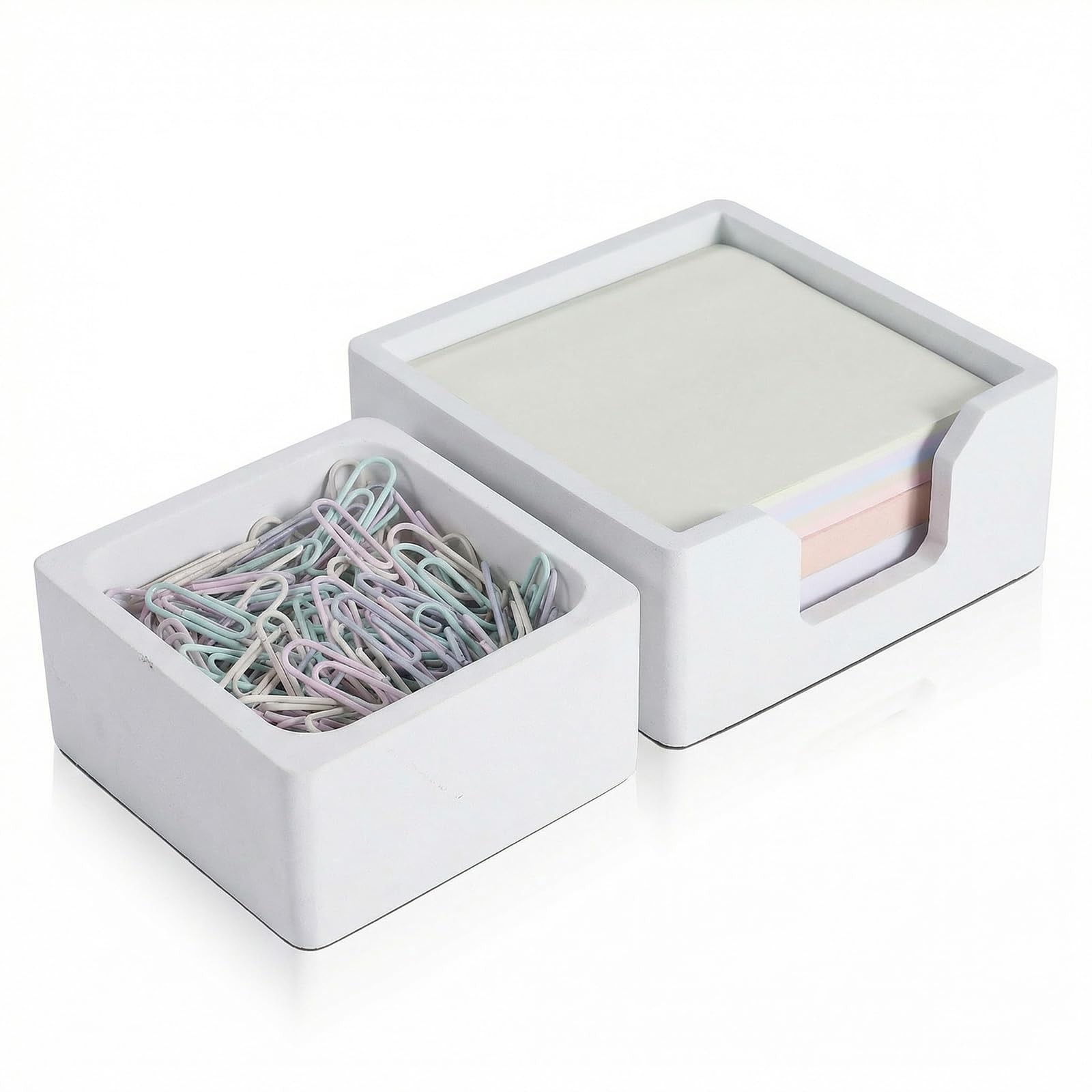 Concrete Desk Organizer Set of 2 – Minimalist Sticky Note Holder & Clip Dispe…