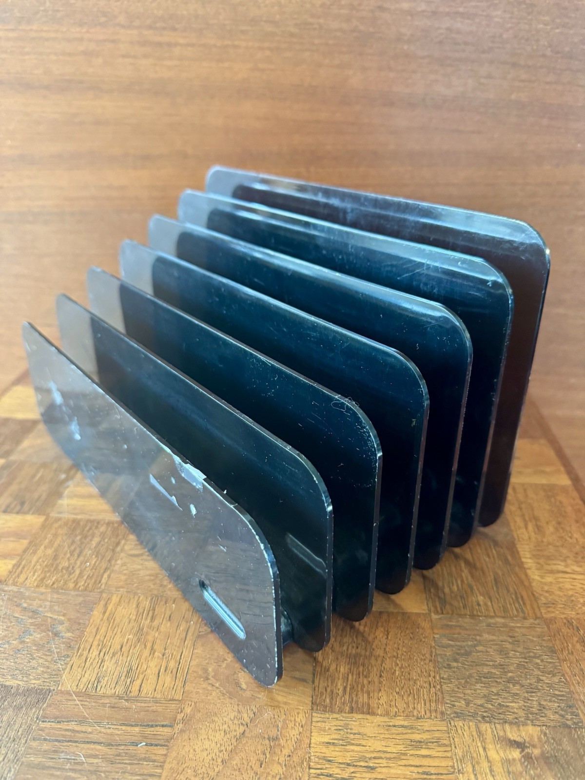 Eldon Desk Letter Paper Post Modern Vintage Black Acrylic USA 1987 Crack
