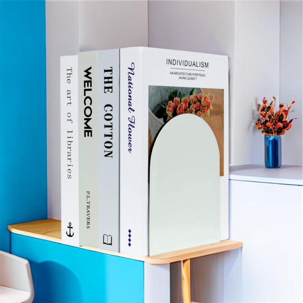 Lulonpon 8 Pieces Book Ends, Bookends, Books Stand, Metal Bookend for White