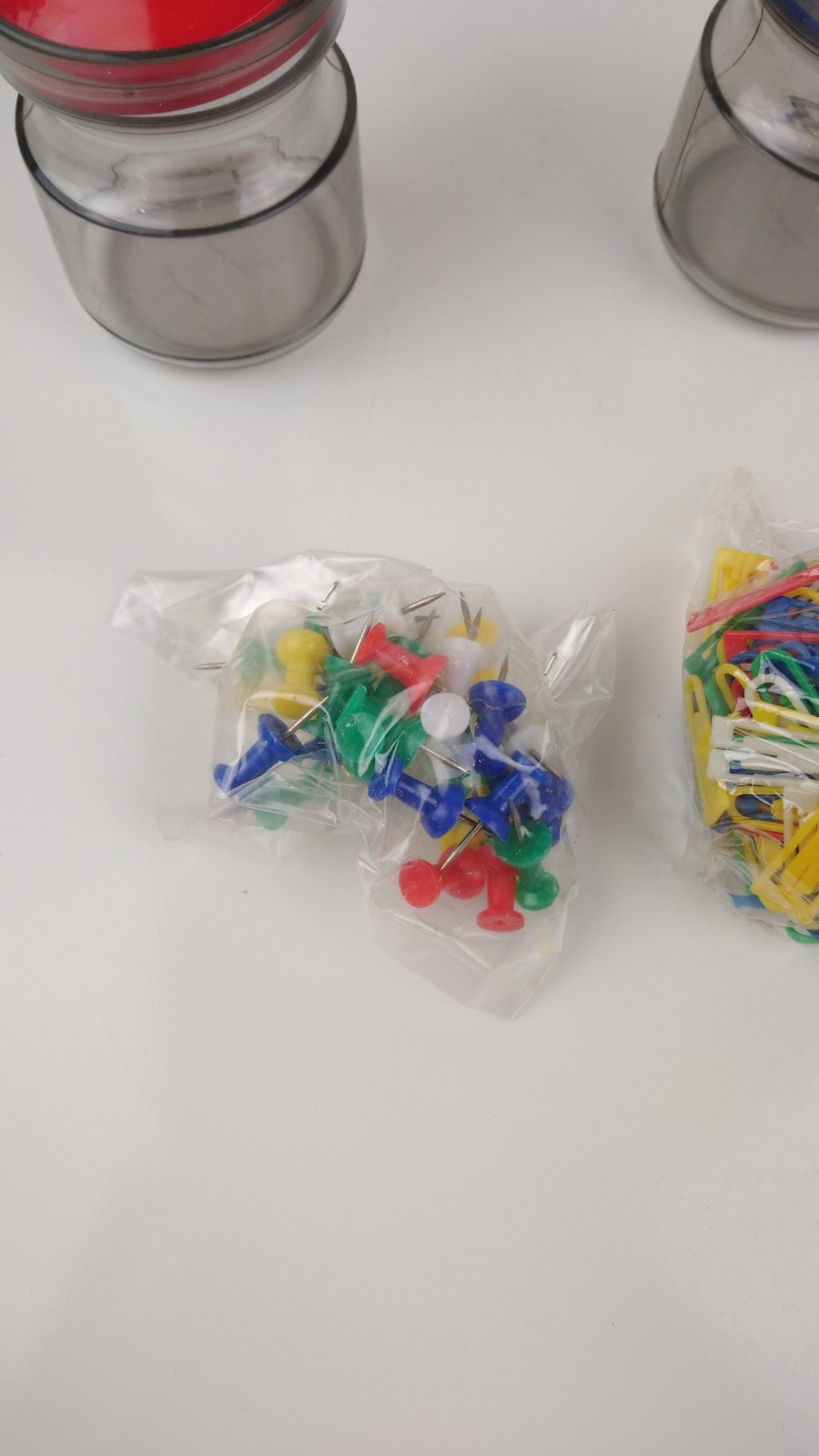 VTG 1970’s Space Age Jars With Office Supplies Acrylic Red Yellow Blue