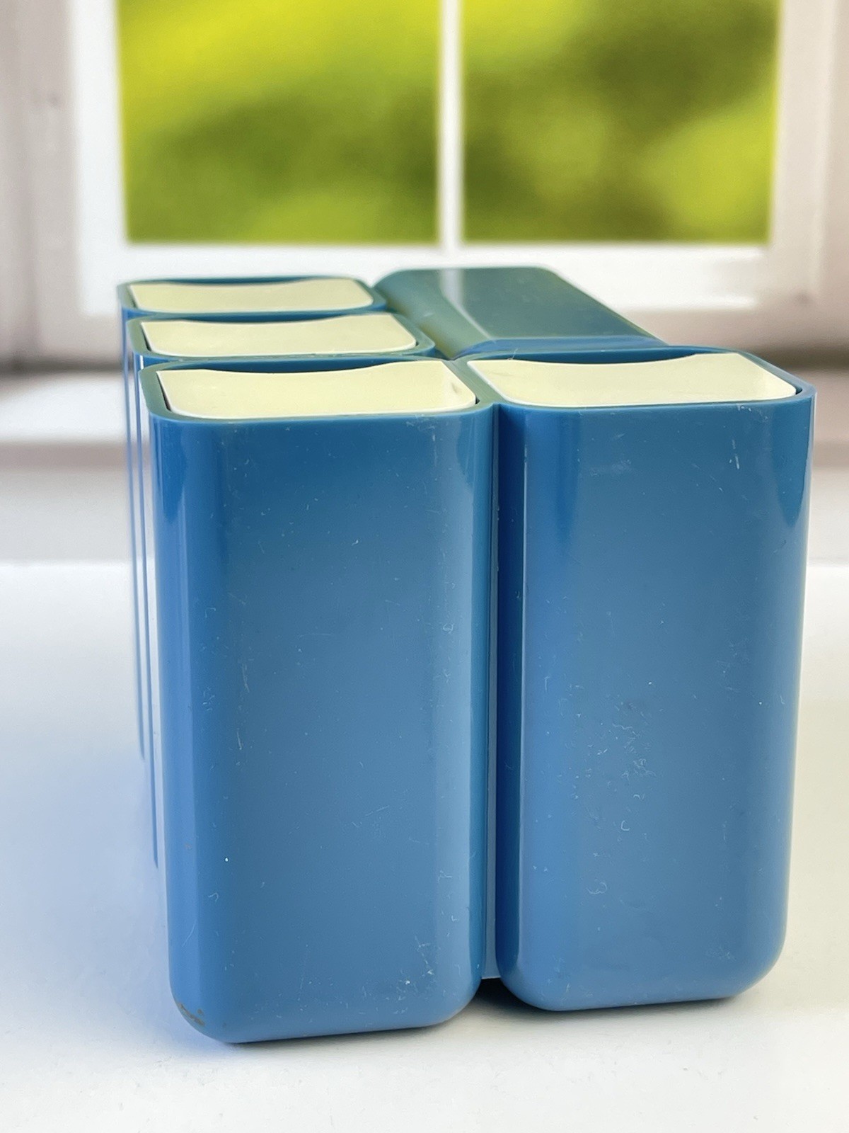 Vintage Mid Century Modern Blue Plastic Mini Drawer Storage Caddy Desk Organizer