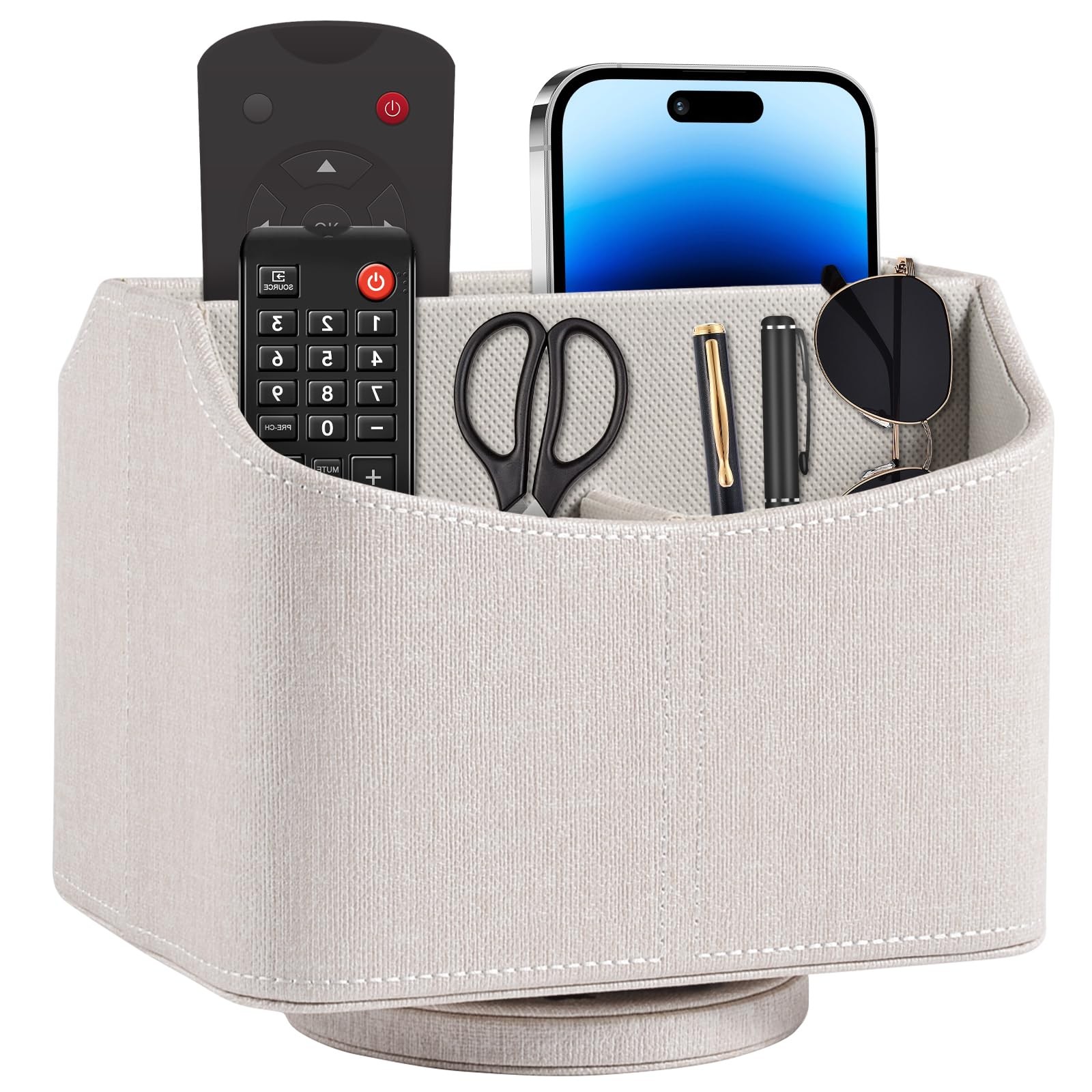 Leather Remote Control Holder 360 Degree Spinning,Desk Rotating Organizer/Cad…