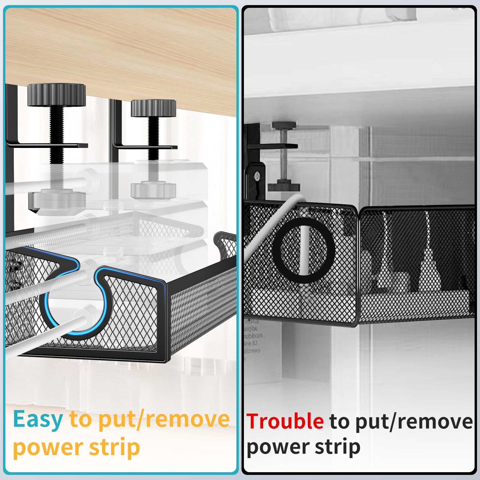 Under Desk Cable Management Tray Black, No 13.8x 4.7x 2.95, 1 Pack-Black