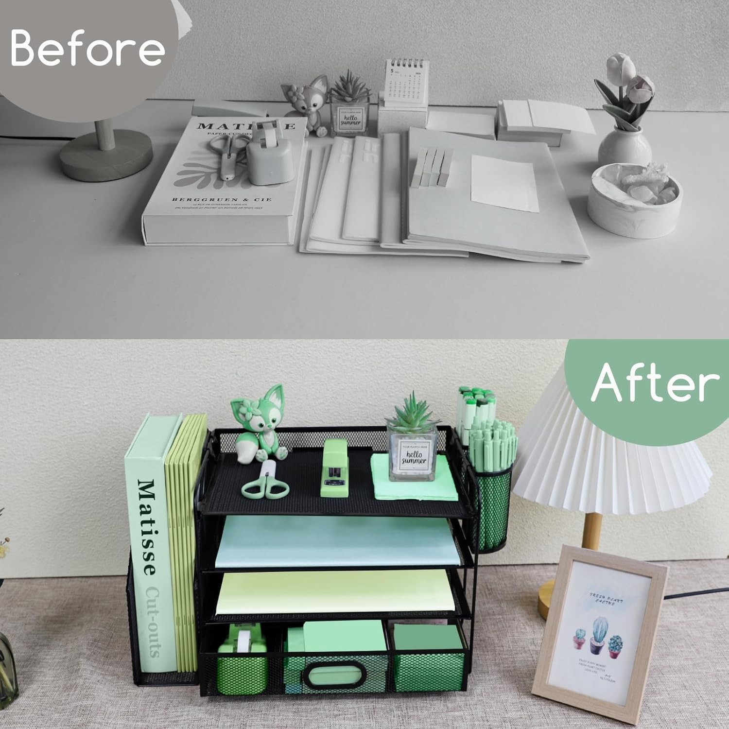 4 Tier Metal Desk File Organizer Vertical Sorter Paper Tray and Drawer Black