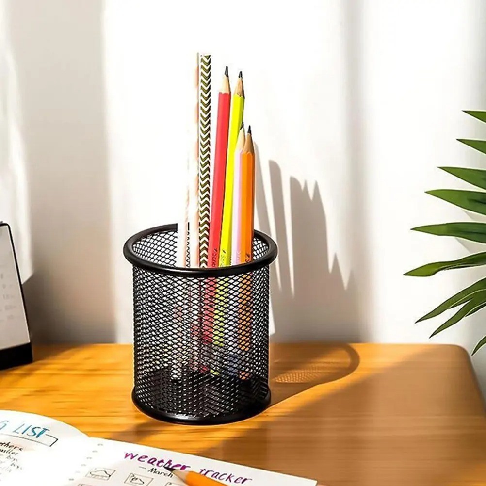2Pcs Mesh Pen Holder Pencil Cup Storage Organizer Metal Desktop Pen Container Of