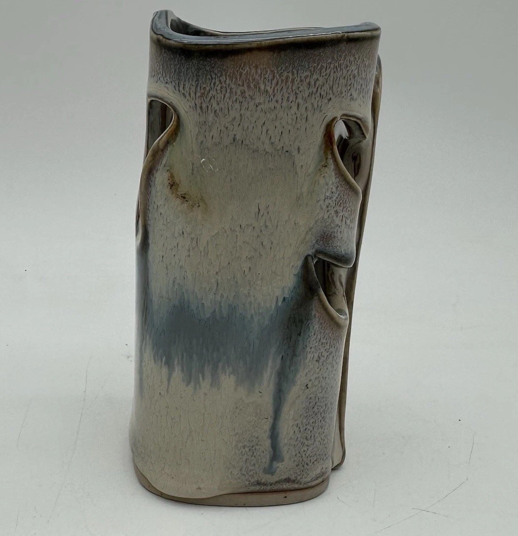 Vintage Bay Pottery Desktop Organizer Pen Holder Handmade Drip Glaze Art 5”