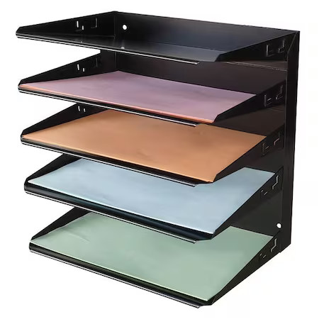 File Holder, Black, Steel, 12 In W, 8 3/4 In L, 12 1/8 In H, 5 Number Of