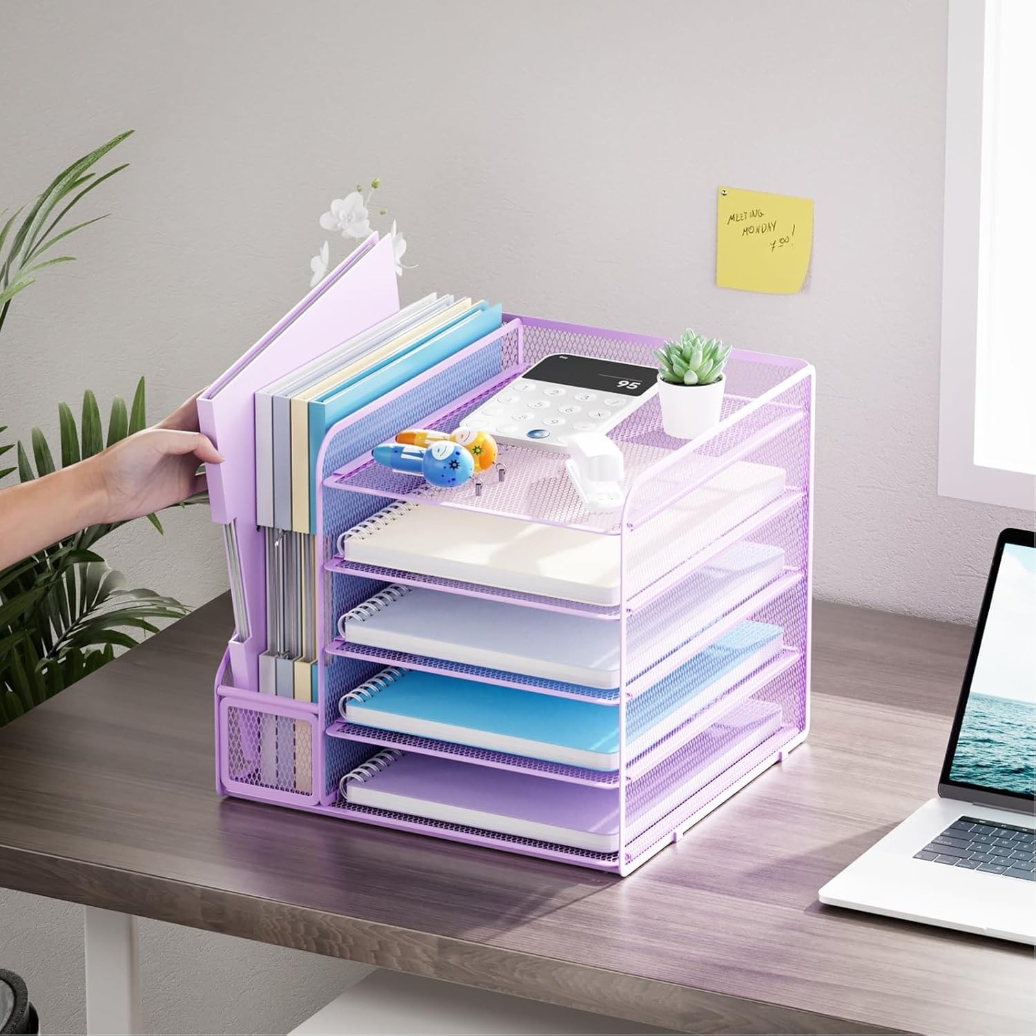 Elegant 5-Tier Purple Letter Tray with Integrated File Holder for Offices