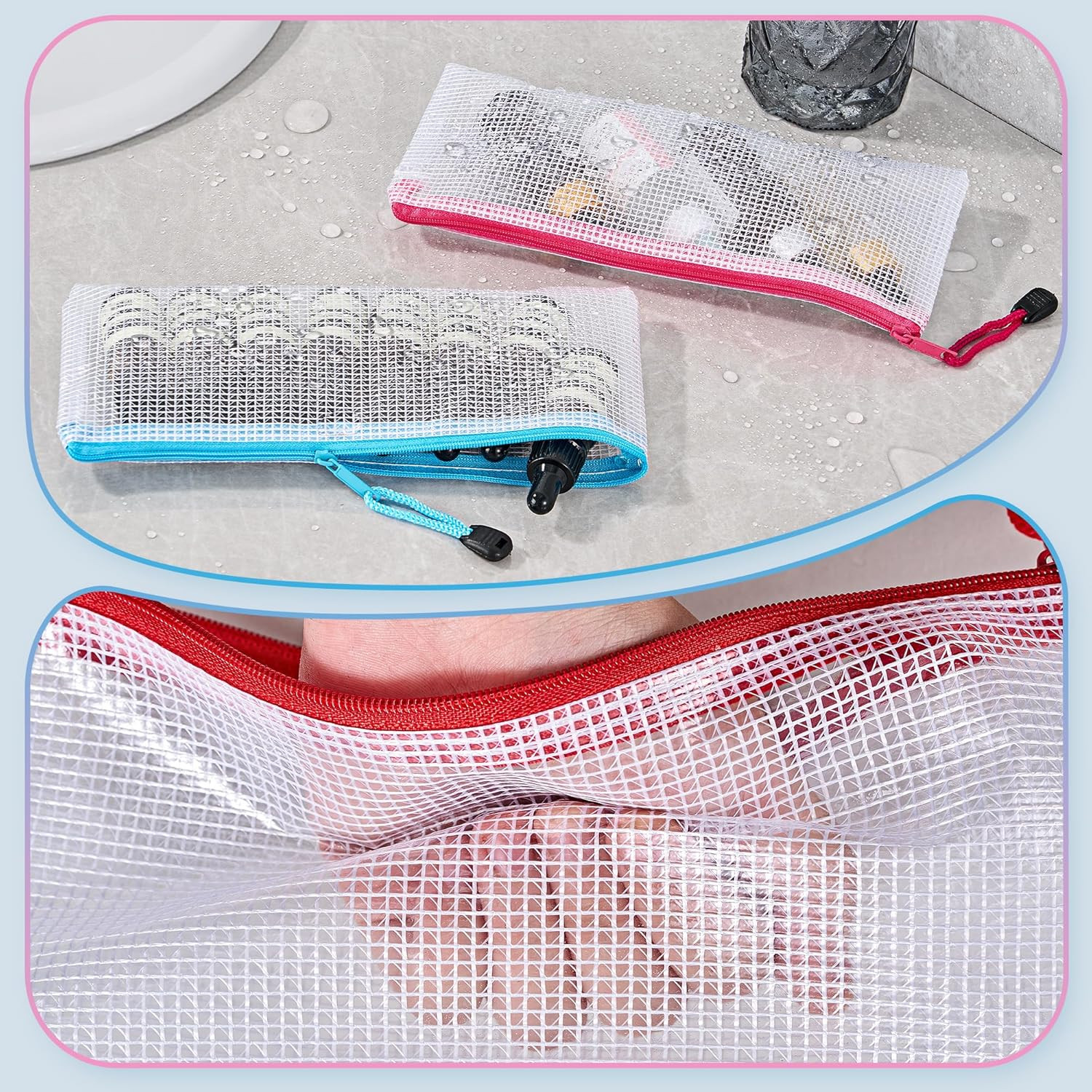 JARLINK 24 Pack A6 (9.3 × 4.0 in) Mesh Zipper Pouch Bags, Waterproof Pencil Pouc