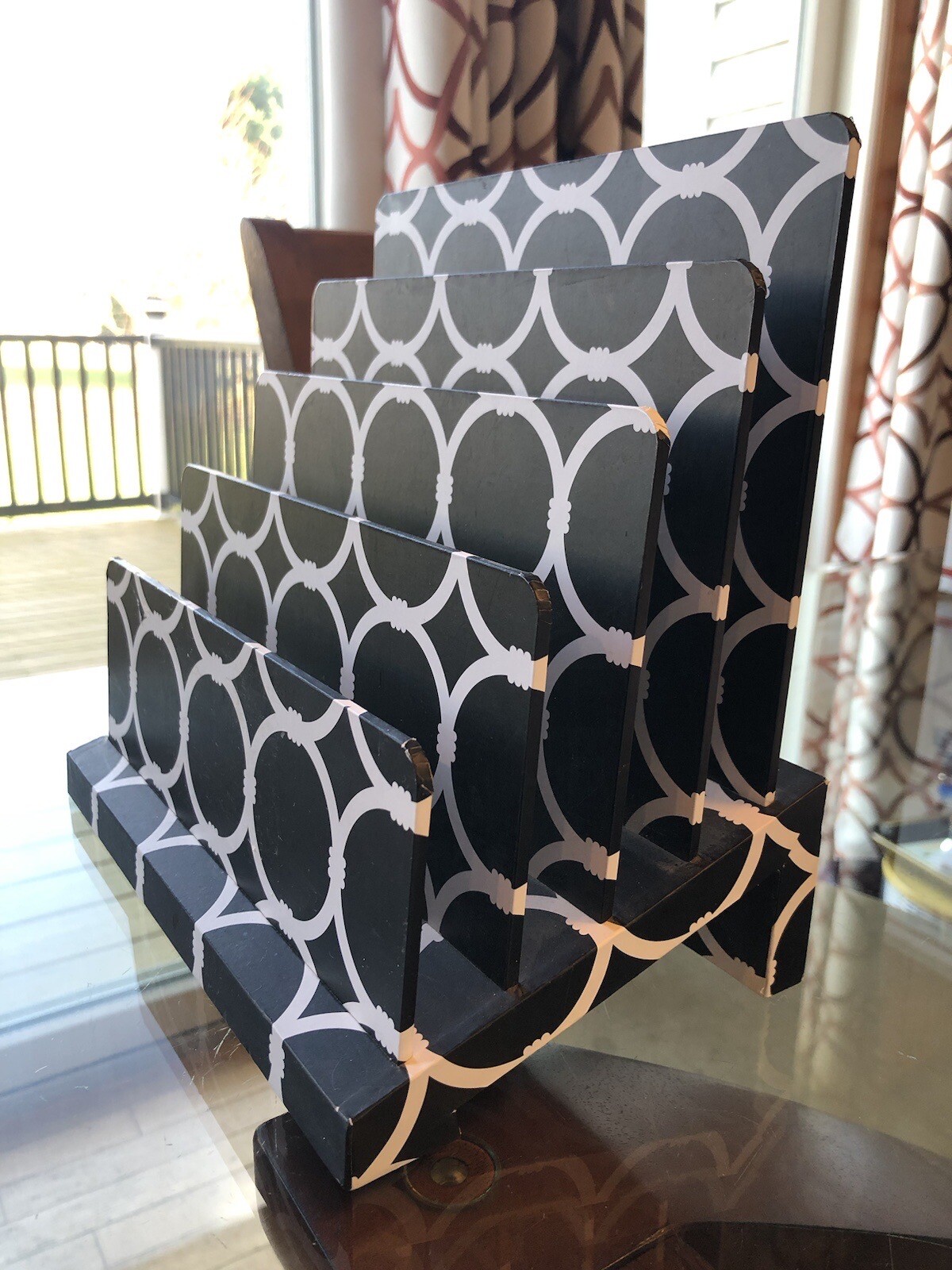 Desk Top Black & White Geometric Patterned Letter File Organizer