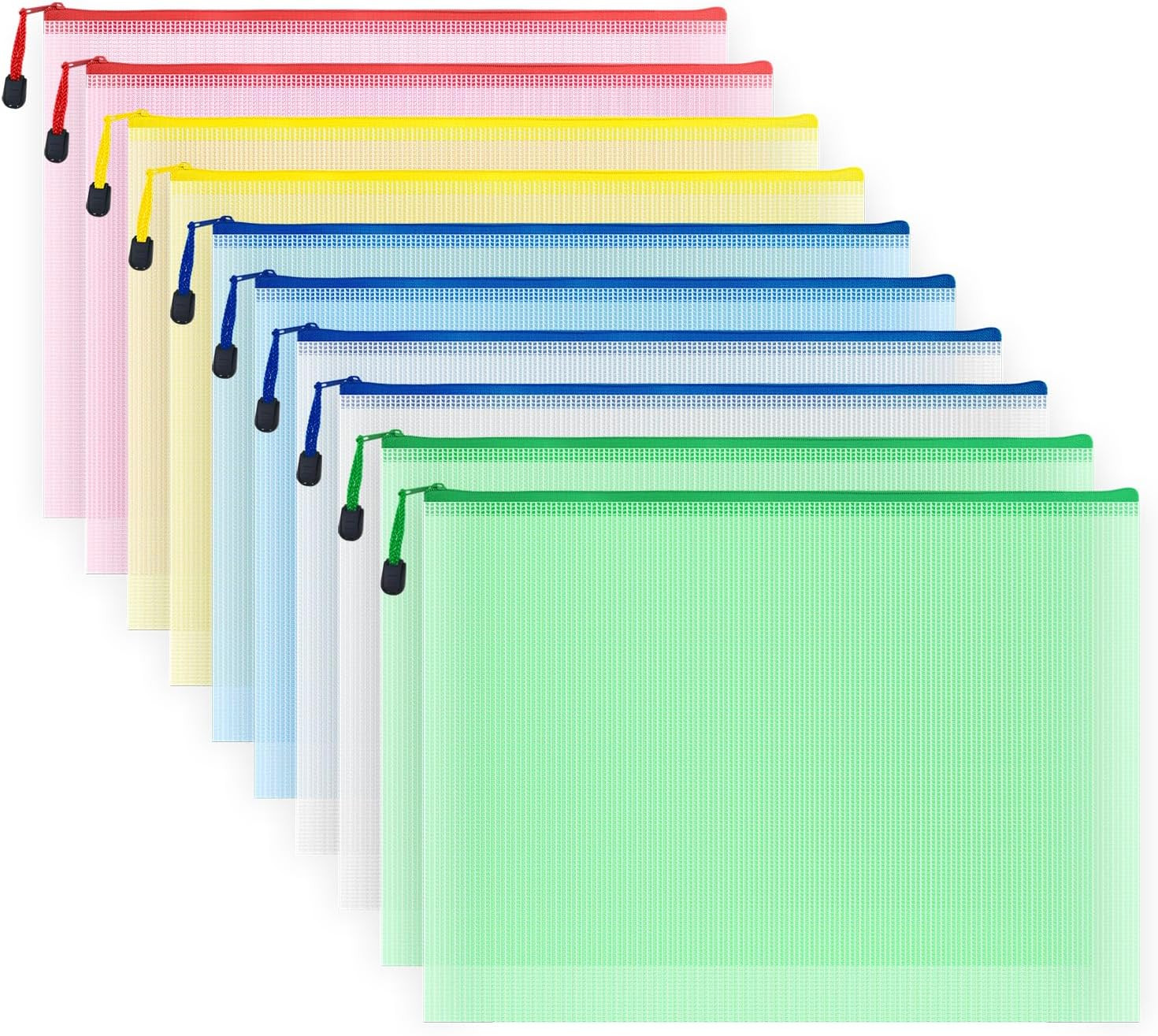 10 Pcs Zipper File Bags, Waterproof Plastic Mesh Pouch for Office School, Board