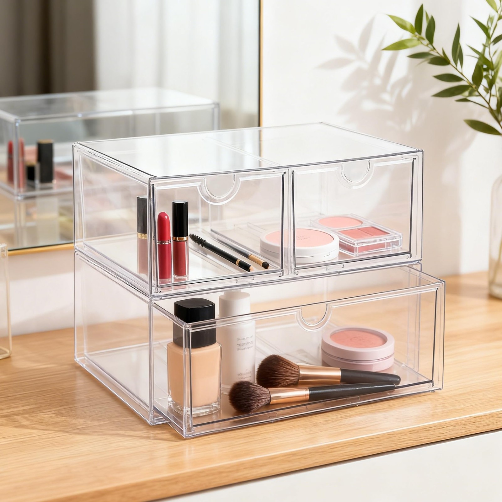 Prsildan Acrylic Drawer Makeup Organizer with 3 Drawers, Clear Stackable Stor…