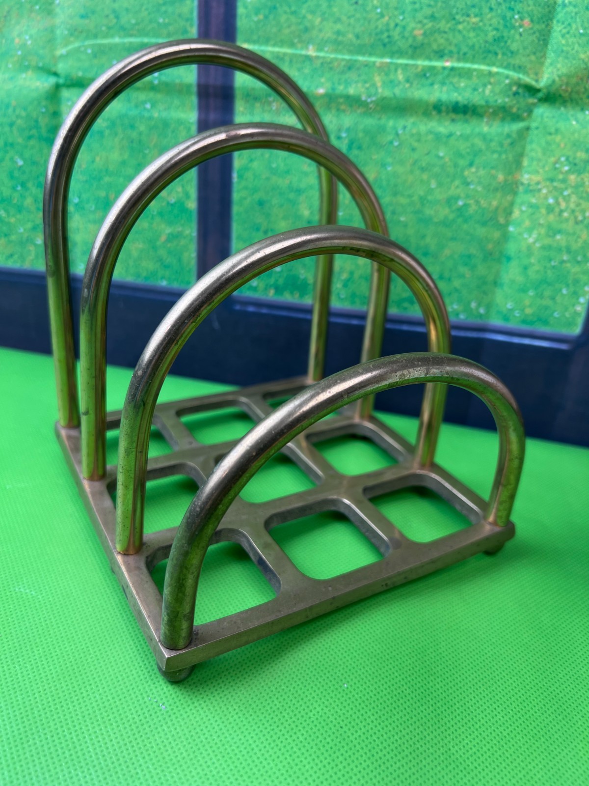 Brass Tiered letter holder desk organizer waffle bottom
