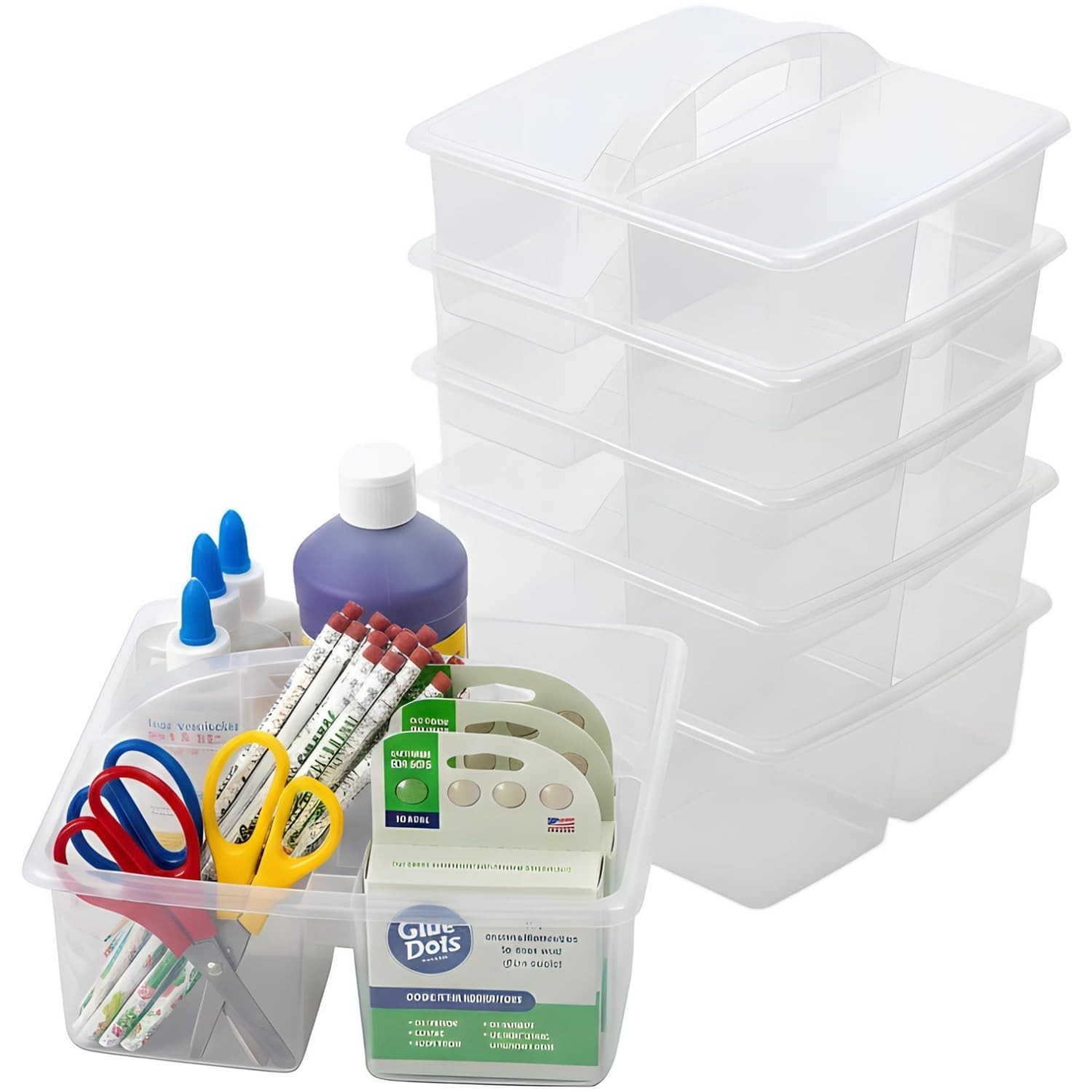 Fun Express 3 Compartment Clear Classroom Storage Caddies – 6 Pieces 14422828