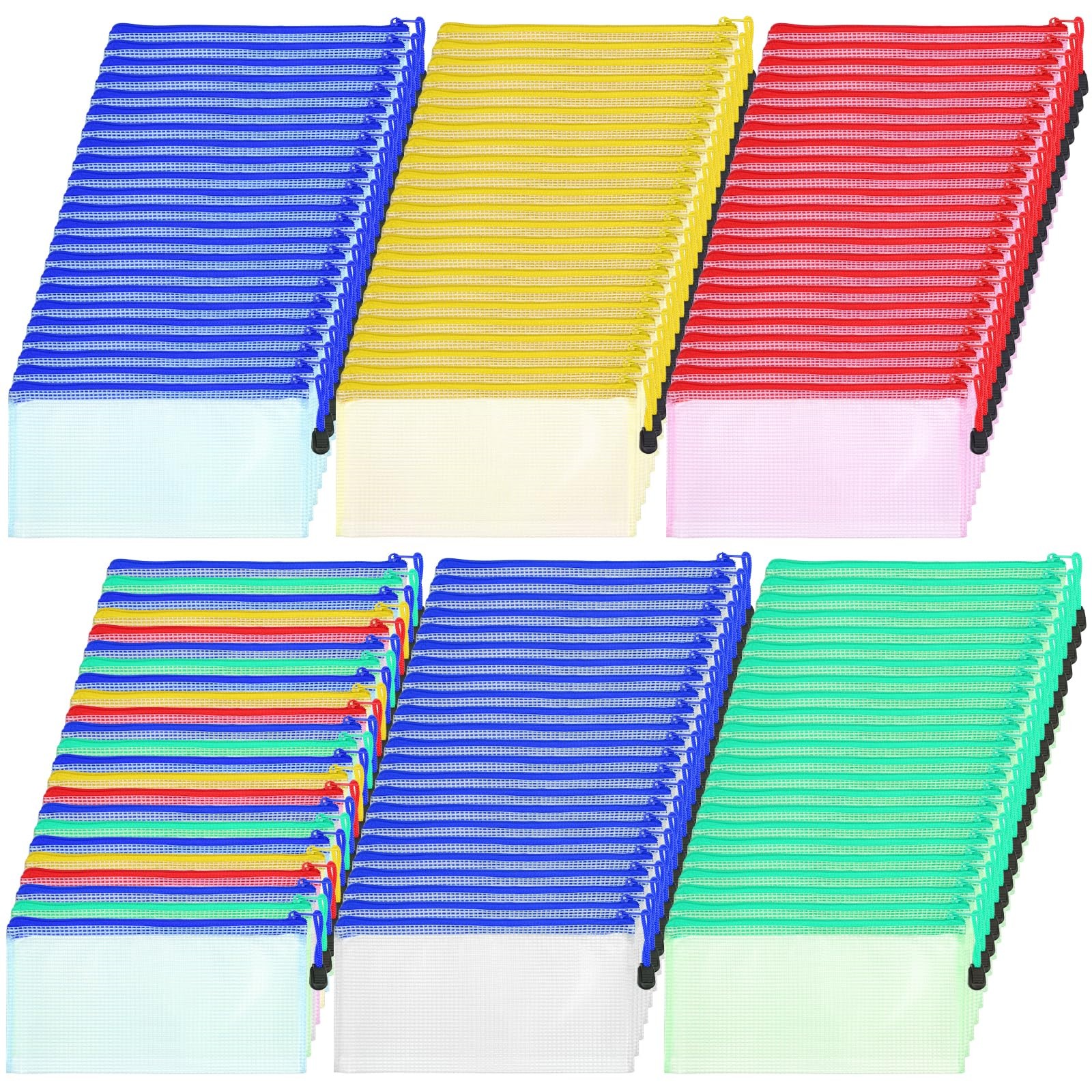 100 Pack Mesh Zipper Pouch Pencil Pouches Bulk Clear File Bag Waterproof Docu…