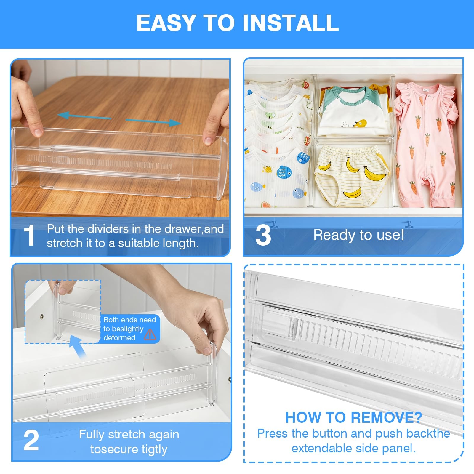 Biytyc 3-Pack Clear Drawer Organizer, Adjustable & Expandable Drawer Divider …