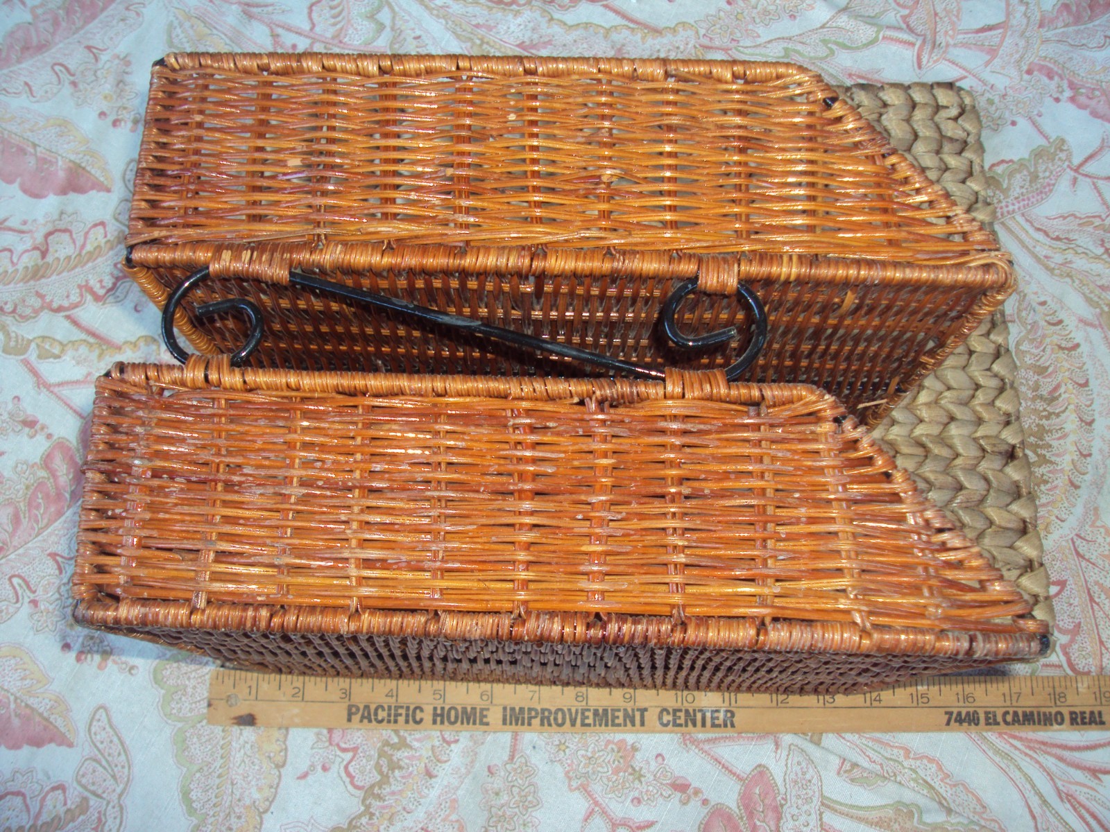 Vintage Desk File Tray Wicker Rattan Office Supply 2-tier Organizer