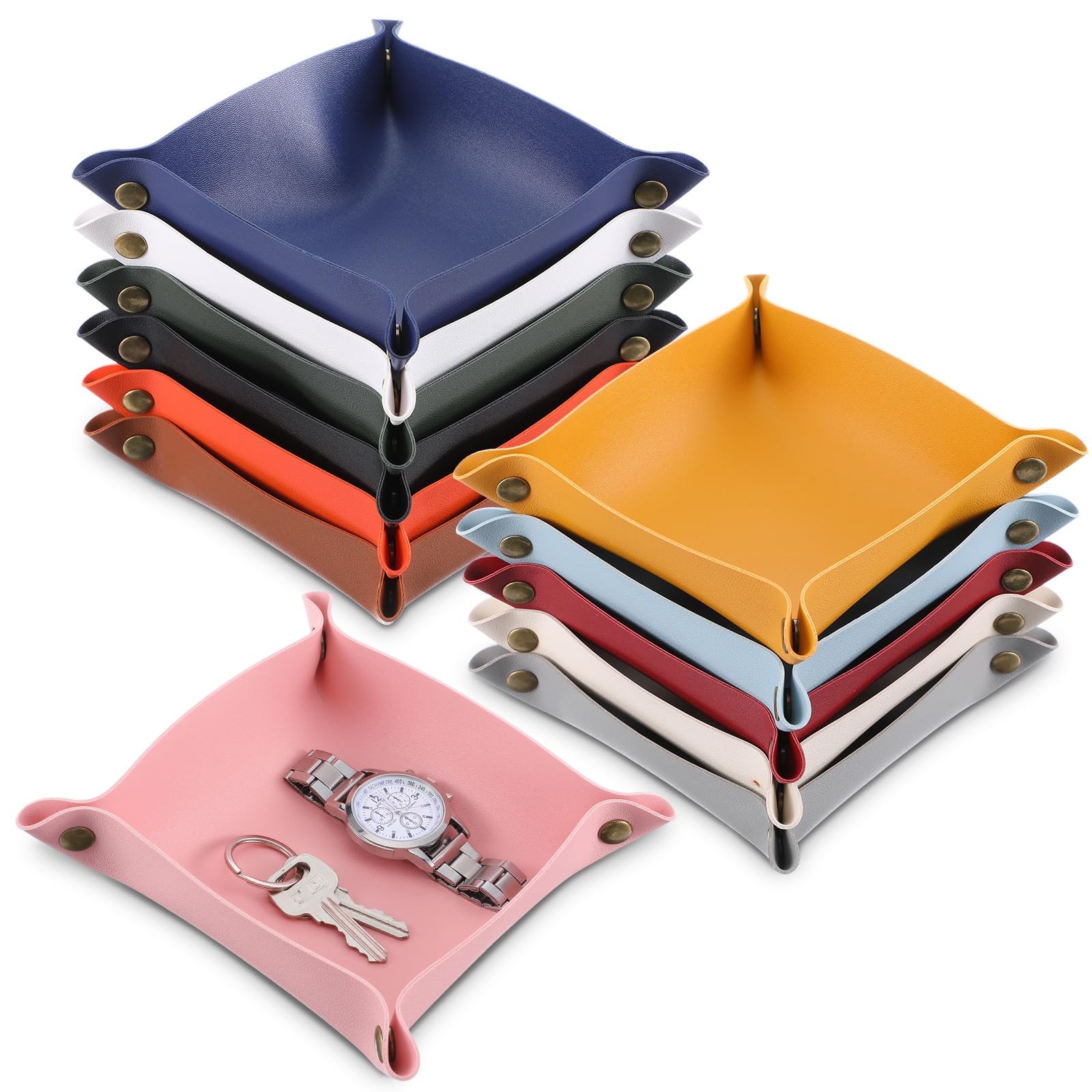 Pafeooui 12 Pcs PU Leather Valet Tray, Foldable Catchall Medium, 12 Colors