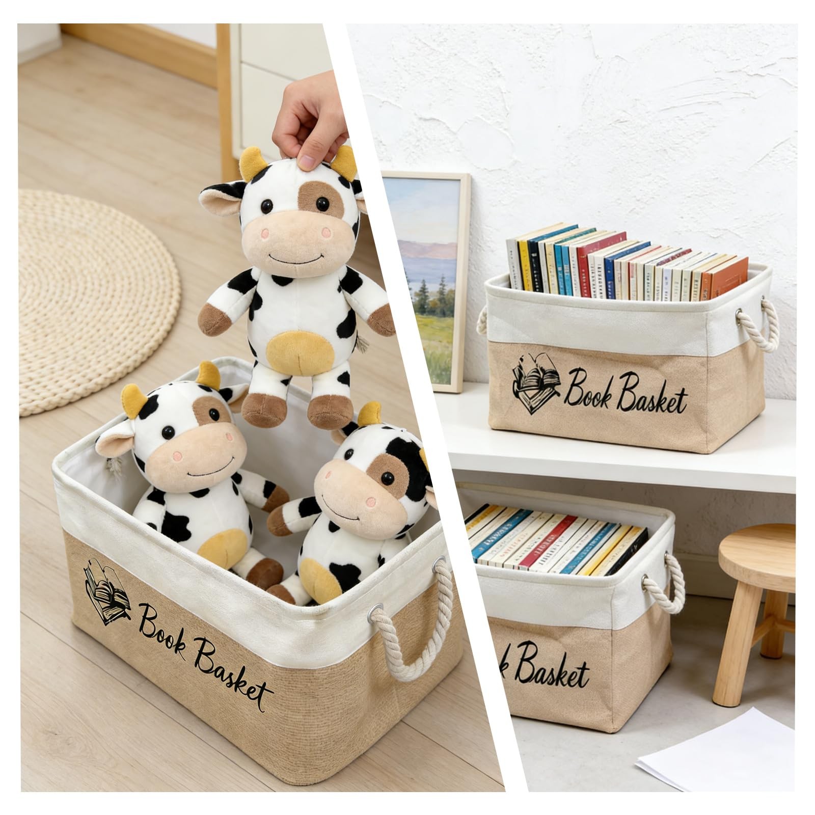 Basket for Books, Book Basket,To Be Read List Storage Bin, Foldable Book Stor…
