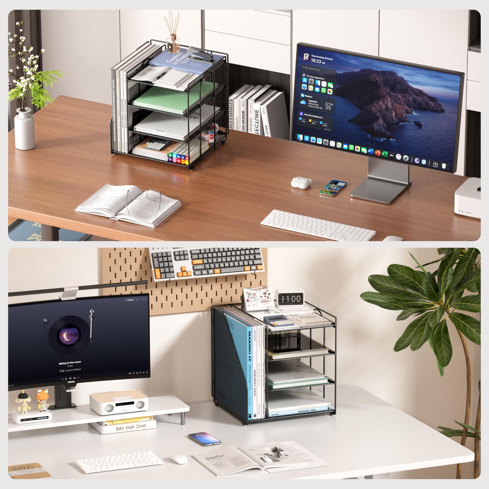 Desk Organizer, 4-Tier Metal File Organizer for Desk with Vertical File Holde…
