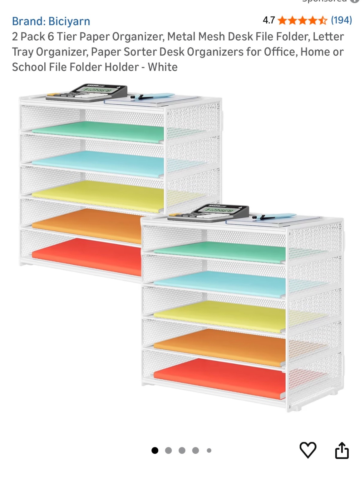 Brand new, White, 2 Pack 6 Tier Paper Organizer