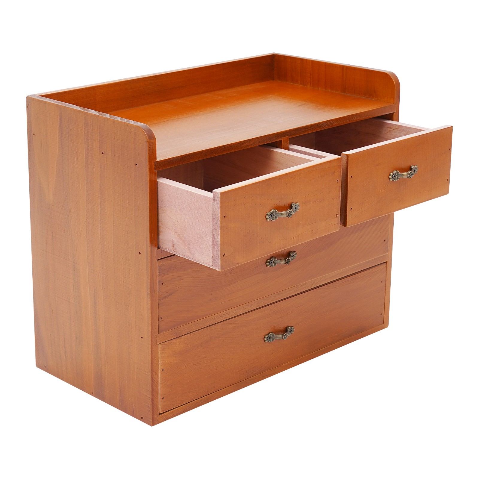 Desk Organizer with Drawers Wooden Desktop Storage Cabinet Storage Box, 4 Drawer