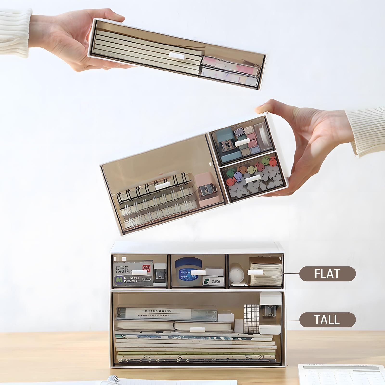 Desk Craft Organizer and Storage with 4 Mixed Drawers, Stackable Plastic Desk…
