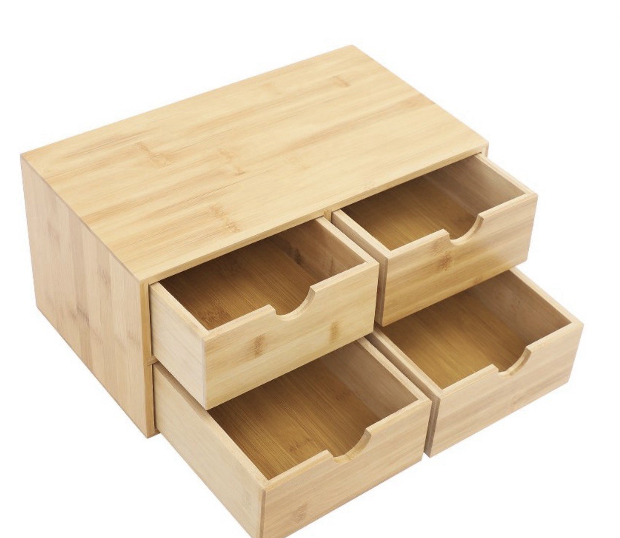 NEW Bamboo Desk Organizer 4 Drawers Tabletop Storage Box