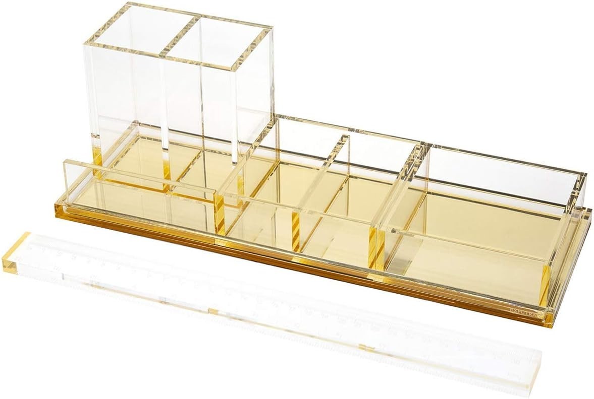 Gold Acrylic Desk Organizer Set with Free Ruler