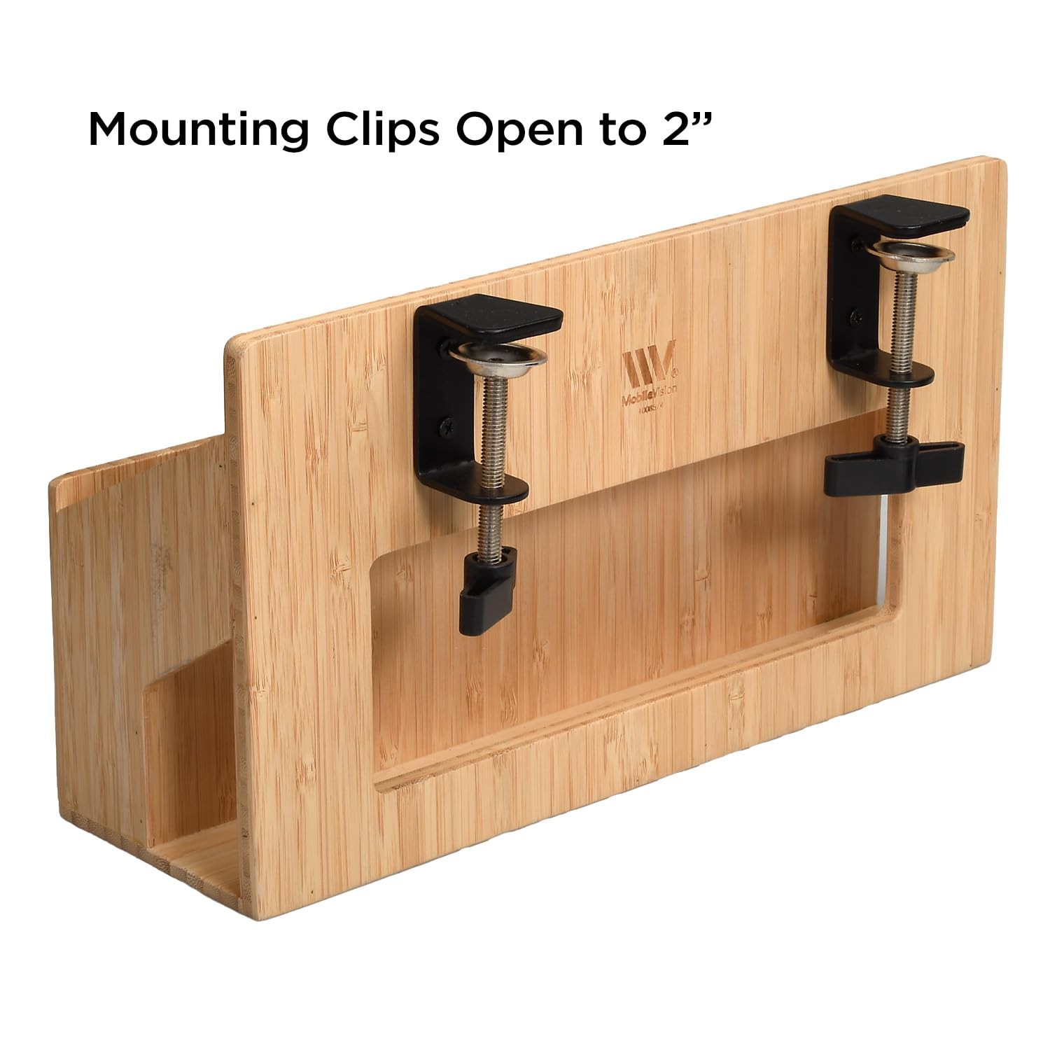 MobileVision Bamboo Side Desk or Table Organizer with Mounting Clamp
