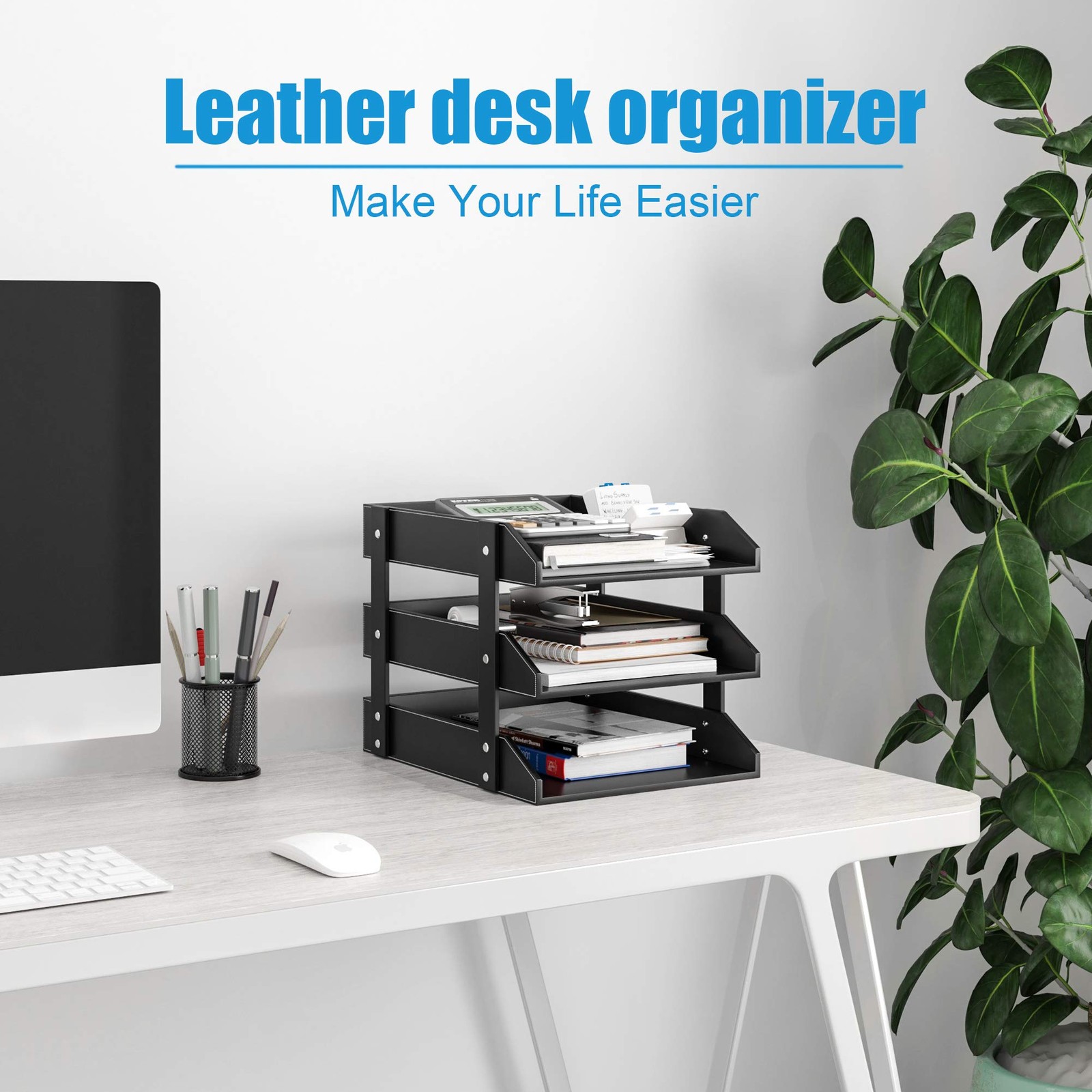 Leather Desk 13.8 inches (L) x 12 (W) x 10.8 (H), Black