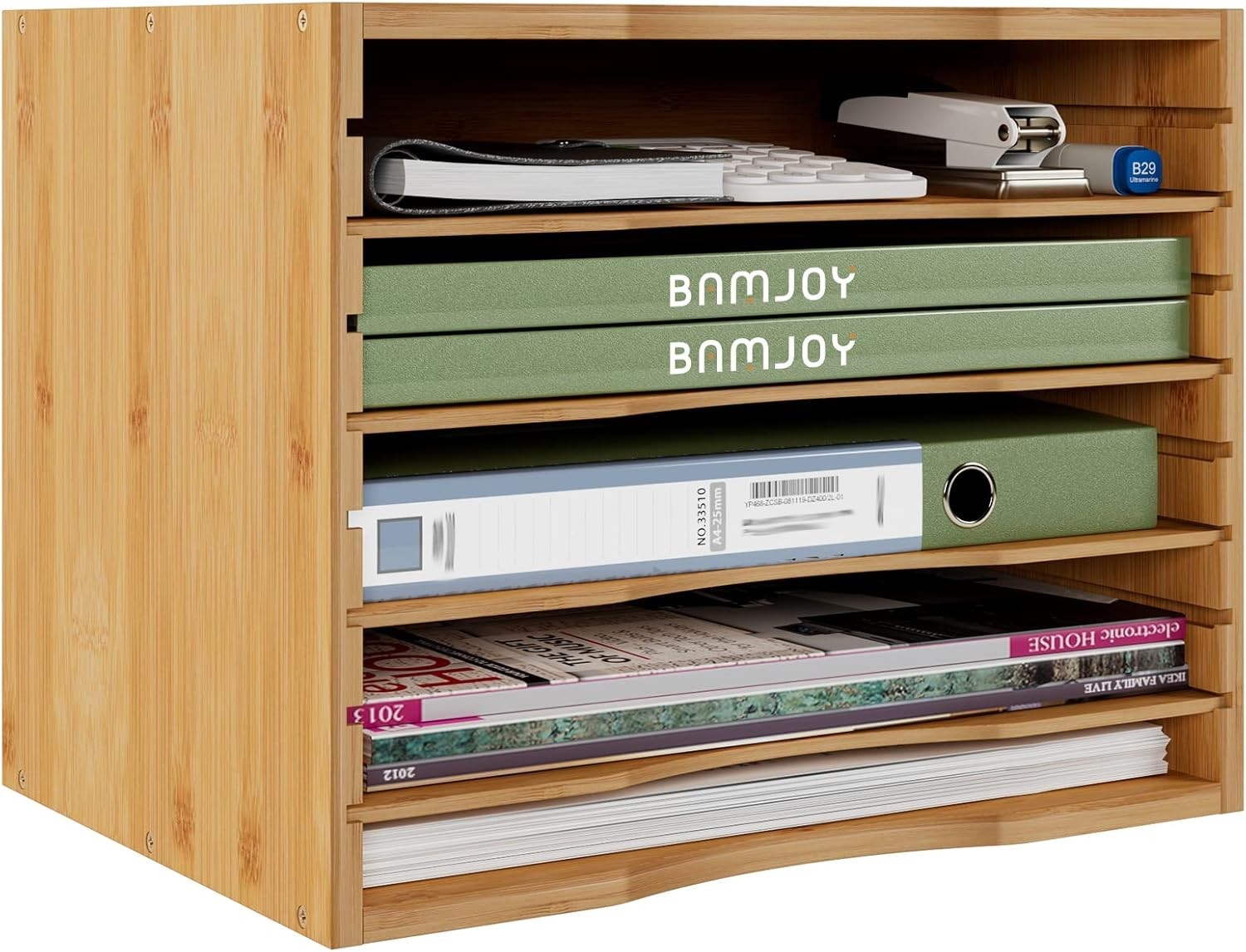 Elegant Bamboo 5-Tier Desktop Organizer with Adjustable Shelves for Home Office