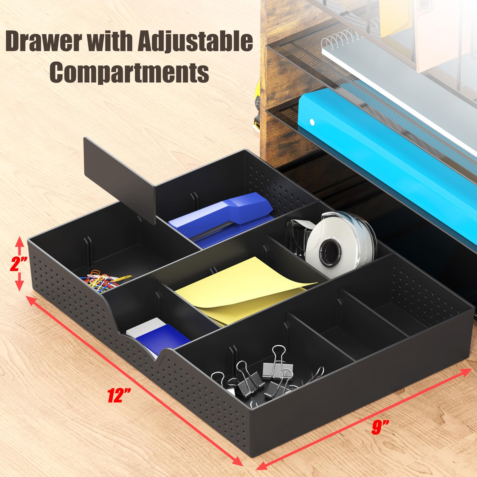 Simple Houseware Mesh Desk Organizer with Wooden Side Board and Metal Bars, 3…