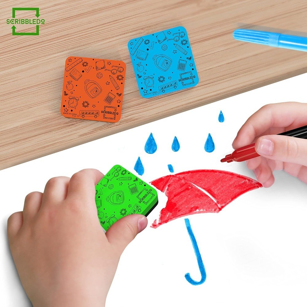 Magnetic Dry Erase Board Erasers 6 Pack Assorted Colors Smudge Free for Kids